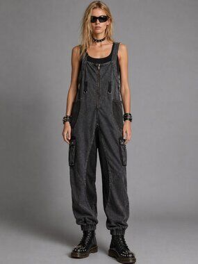 Free People Washed Gray Utility Jumpsuit Overalls